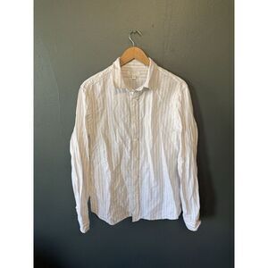 Banana Republic Mens Ivory Striped Long Sleeve Linen Button Up Shirt Size L
